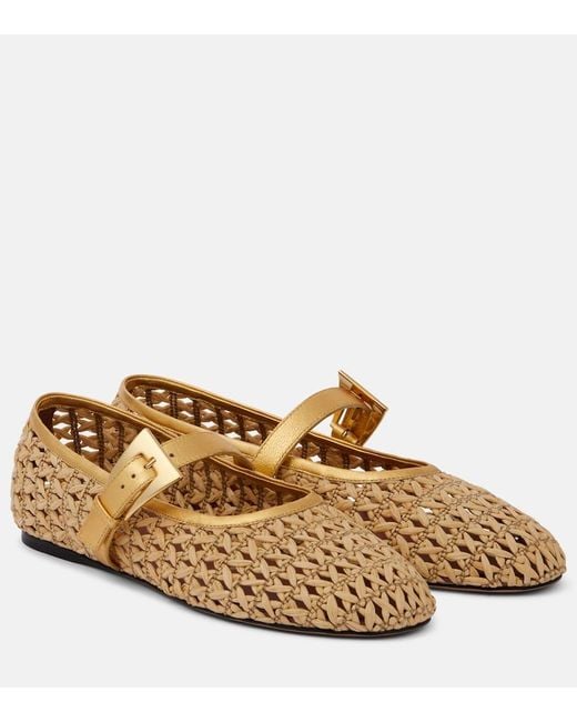 Paris Texas Brown Sveva Woven Leather-Trimmed Ballet Flats