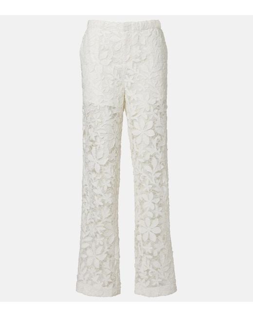 Jonathan Simkhai White Floral Lace Straight Pants