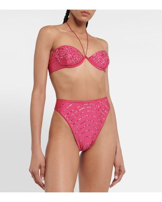 Oseree Pink Gem Embellished Bikini Set
