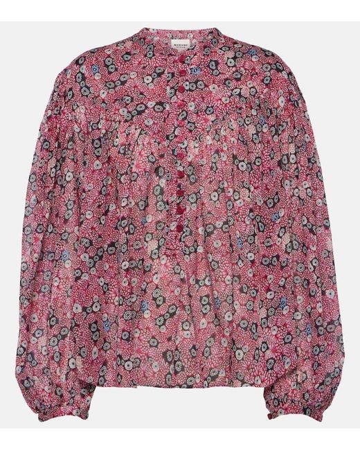 Isabel Marant Red Salika Printed Cotton Voile Blouse