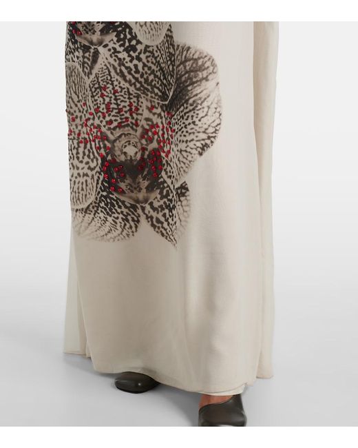 Dries Van Noten Natural Beaded Printed Silk Georgette Gown