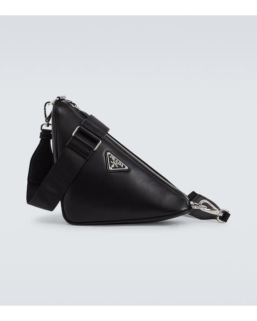 Prada Black Triangle Leather Shoulder Bag for men