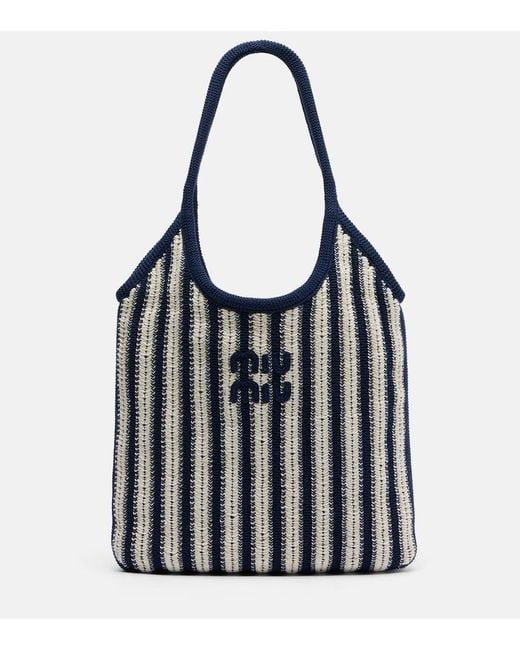 Miu Miu Black Ivy Medium Striped Crochet Shopper