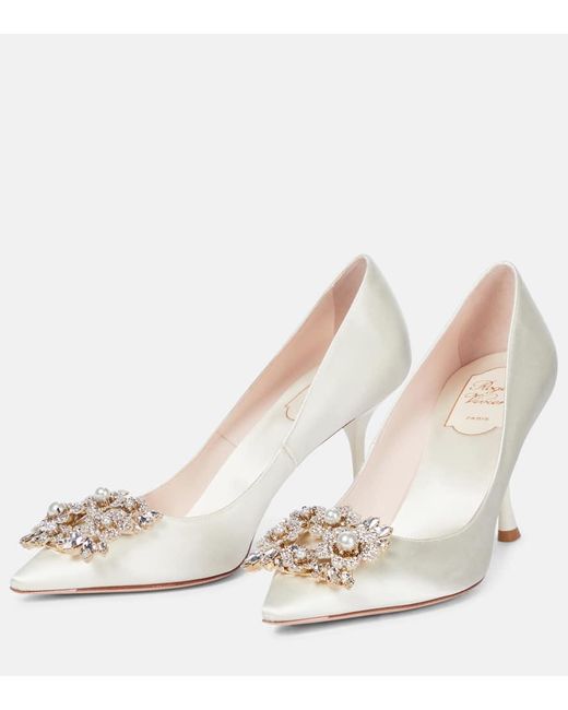 Roger Vivier Rv Bouquet 85 Embellished Satin Pumps in White