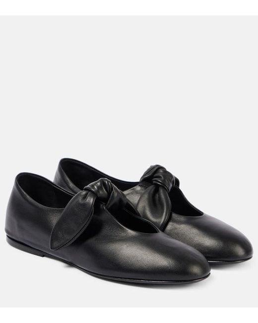 Co. Black Bow-Detail Leather Flats
