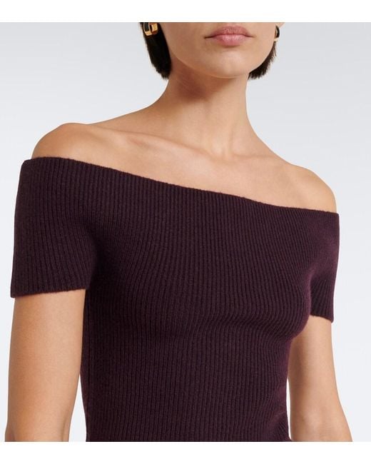 Extreme Cashmere Purple N°381 Libra Cashmere-Blend Off-Shoulder Top