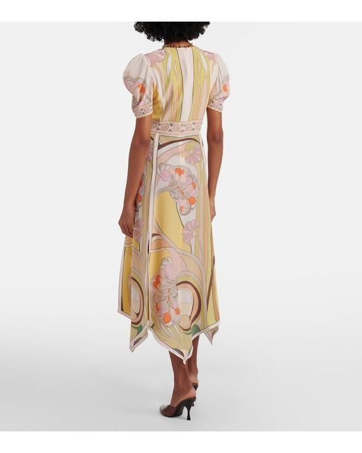 LaDoubleJ Natural Cherie Floral Silk Midi Dress