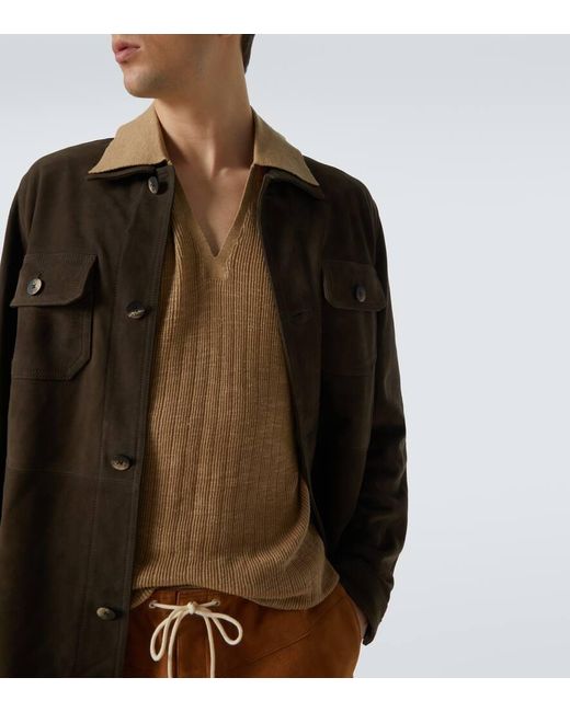 Frescobol Carioca Green Ravi Suede Overshirt for men