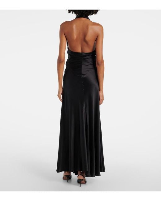 Rodarte Black Floral-Applique Silk Satin Maxi Dress