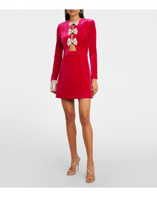 Rebecca Vallance Red Bernadette Bow-detail Velvet Minidress