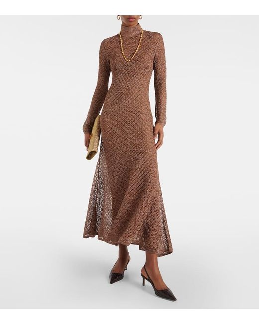 Tom Ford Brown Open-Knit Lurex Maxi Dress