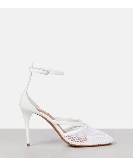 Alaïa White Infradito 90 Fishnet Patent Leather Pumps