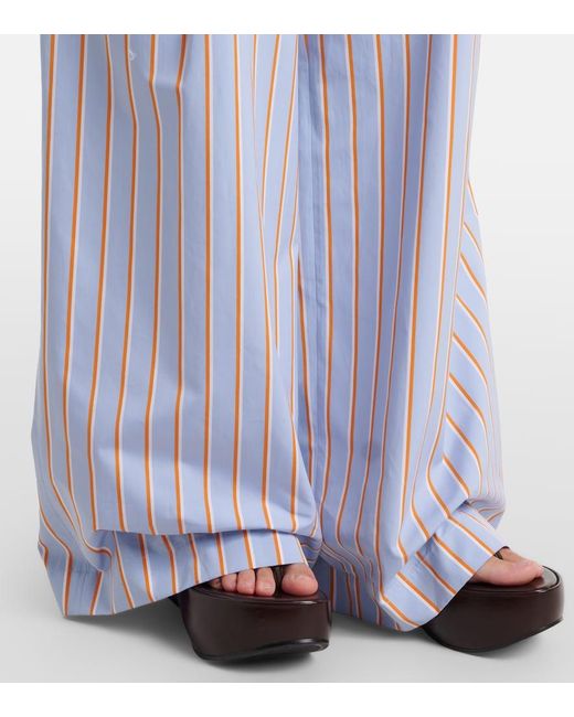 Dries Van Noten Blue Striped Cotton Wide-Leg Pants