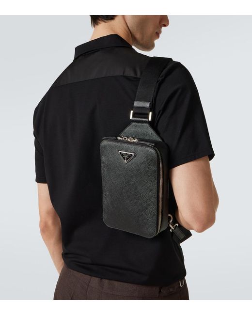 Prada Black Logo Leather Shoulder Bag for men