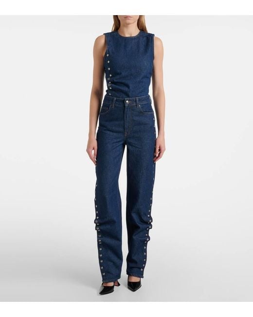 ROTATE BIRGER CHRISTENSEN Blue Asymmetric High-Rise Straight Jeans
