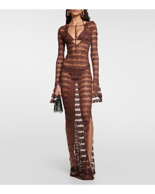 AYA MUSE White Semi-sheer Lace Maxi Dress