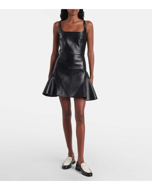 Vestido Corto De Piel Con Volantes Givenchy de color Black