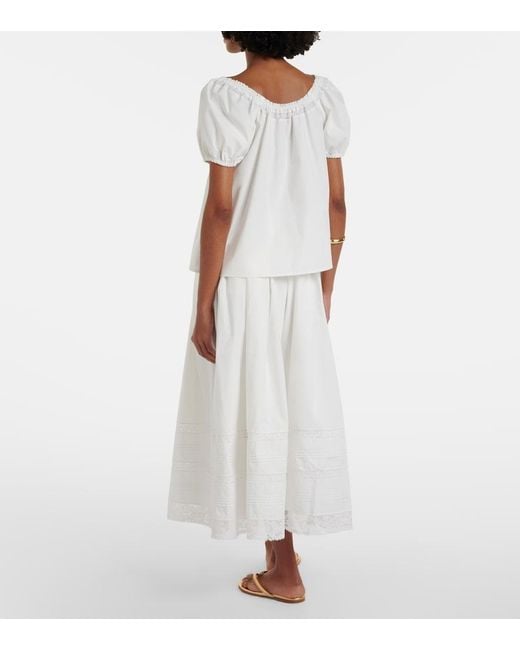 Faithfull The Brand White Lyon Lace-Trimmed Cotton Midi Skirt
