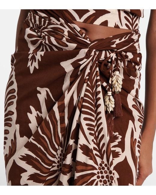 Poupette Brown Uma Printed Cotton Midi Skirt