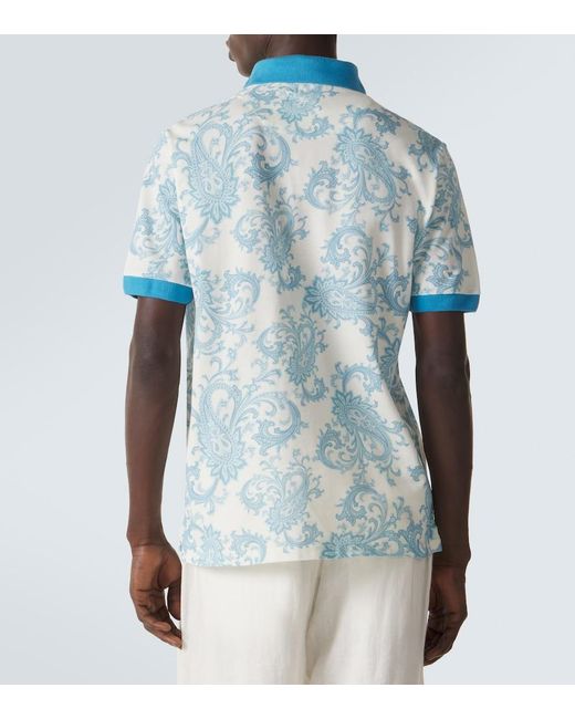 Etro Blue Paisley Cotton Pique Polo Shirt for men
