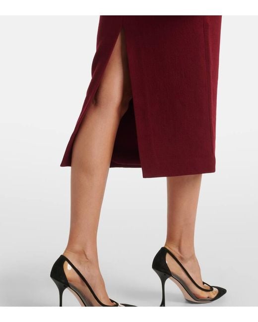 Roland Mouret Red Floral Wool Crepe Midi Dress