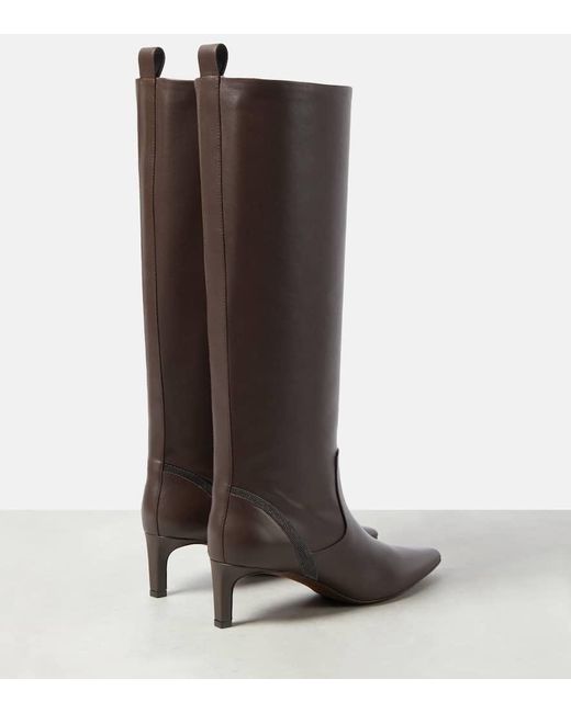 Brunello Cucinelli Brown Embellished Leather Knee-high Boots