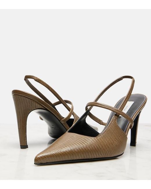 Totême  Brown 85 Lizard-Effect Leather Slingback Pumps