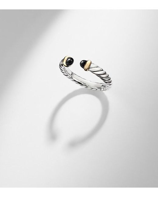 David Yurman White Cable Collectibles Petite Cable Sterling Ring With Onyx