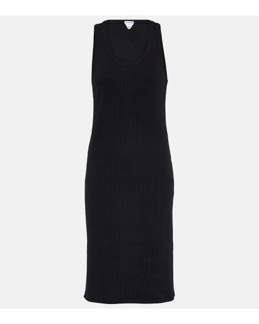 Bottega Veneta Black Ribbed-knit Cotton Jersey Midi Dress