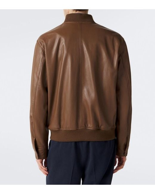 Slowear Brown Leather Bomber Jacket for men