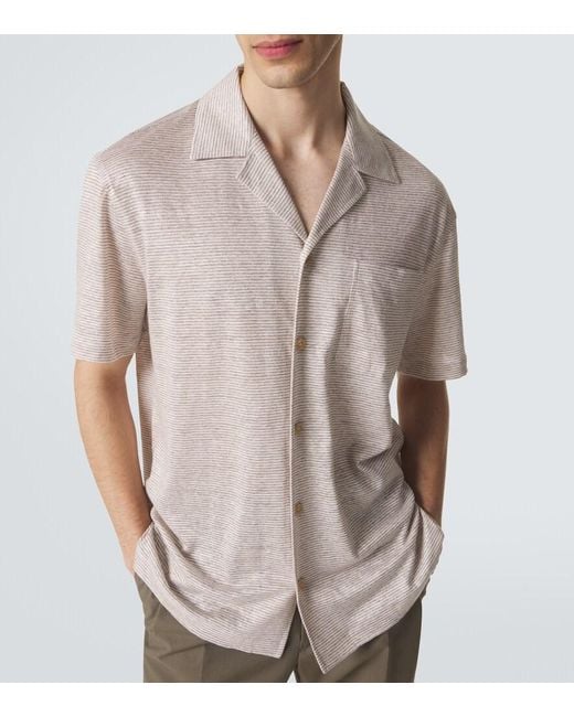 Brioni Pink Striped Linen And Cotton Shirt for men