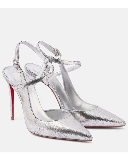 Christian Louboutin White Jenlove Metallic Leather Slingback Pumps 100