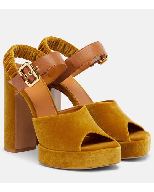 Chloé Brown Aria 95 Velvet Platform Sandals