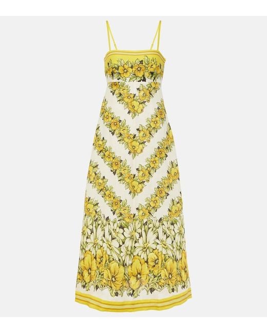 ALÉMAIS Yellow Gisela Midikleid Mit Blumigem Print