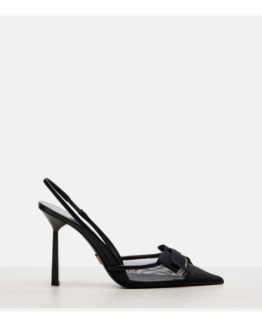 Prada Black 100 Leather-Trimmed Mesh Slingback Pumps