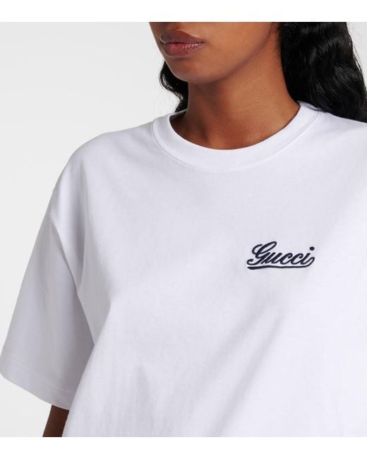 Camiseta De Punto De Algodón Con Bordado, Talla Gucci de color White