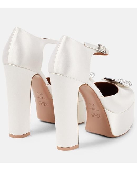 Malone Souliers White Terra Embellished Satin Platform Pumps