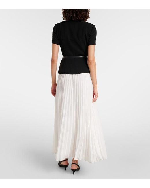 Self-Portrait White Belted Pleated Chiffon Maxi Dress
