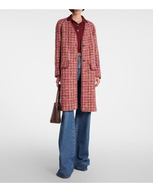 Etro Red Checked Cotton And Wool-Blend Coat