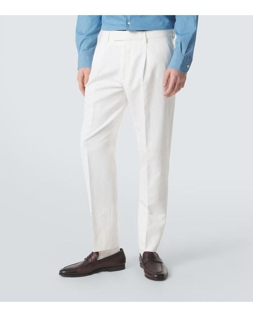Zegna White Cotton And Linen Straight Pants for men