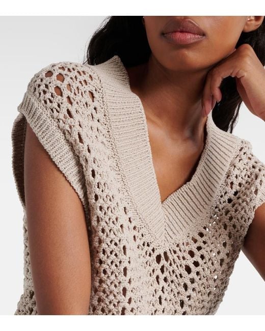 Brunello Cucinelli Natural Open-Knit Cotton-Blend Sweater Vest