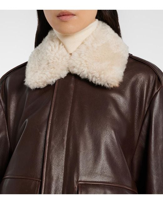 Nour Hammour Brown Drey Shearling-Trimmed Leather Jacket