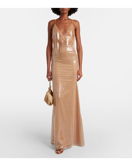David Koma Natural Degrade Sequined Gown