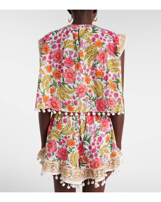 Farm Rio Pink Bedruckte Bluse Banana Flowers Aus Baumwolle