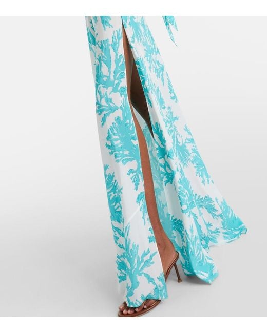 Alexandra Miro Blue Odetta Scarf-Detail One-Shoulder Gown