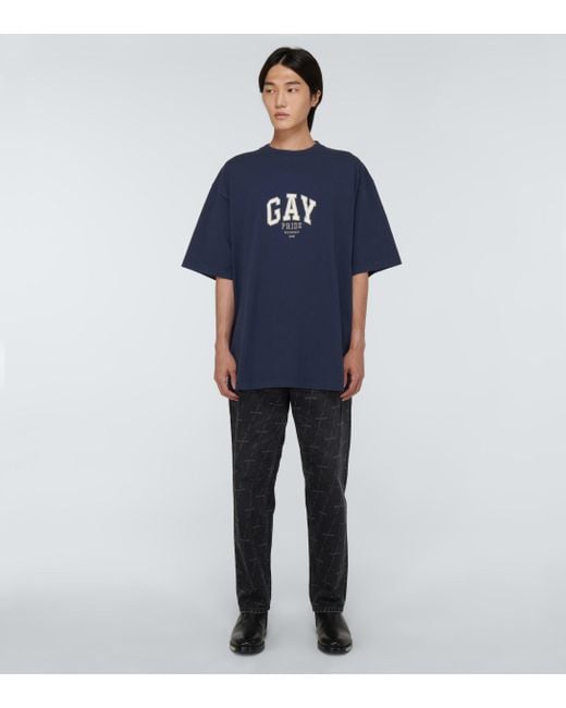 Balenciaga Cotton Pride Boxy T-shirt in Blue for Men - Lyst