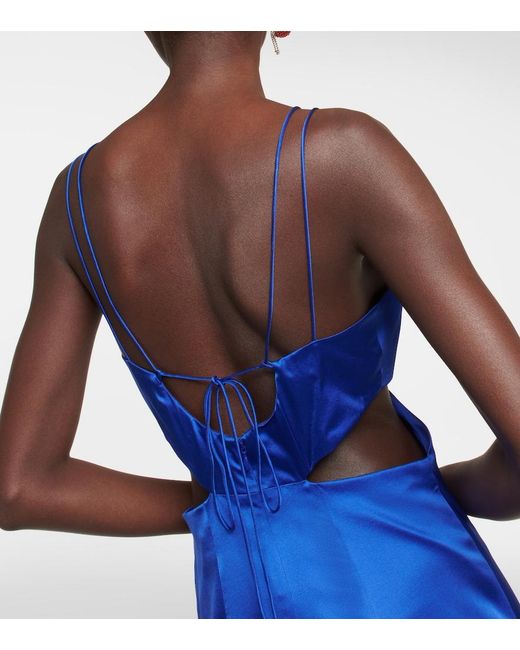 FRAME Blue Cutout Silk-blend Maxi Dress