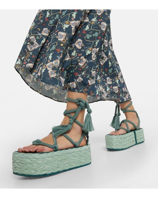 Isabel Marant Green Elif Platform Espadrille Sandals