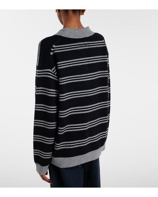 Nili Lotan Black Galvez Striped Cashmere Polo Sweater