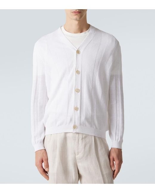 Brunello Cucinelli White Cotton And Linen Cardigan for men
